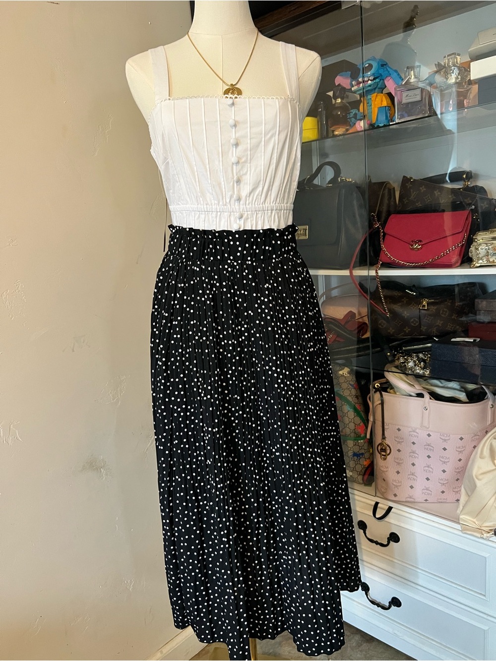 Women’s Black Polka Dot Maxi Skirt - Elegant Pleated Design
